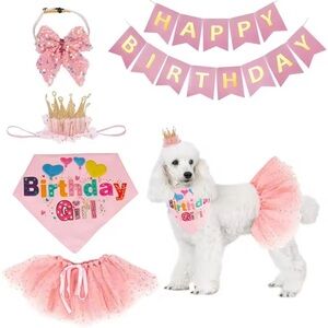 ADOGGYGO Pink Happy Birthday Dog Set Bandana Tutu Bow‎ Tie